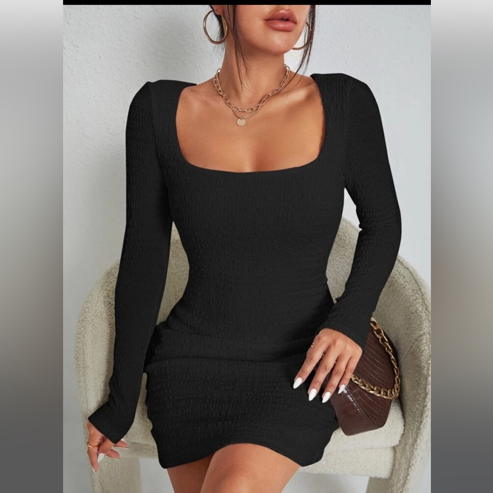 Square neck black bodycon dress